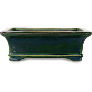  Satomi Mazan, Mazan Terahata 278 mm rectangular green bonsai pot by Terahata Satomi Mazan, Tokoname, Japan