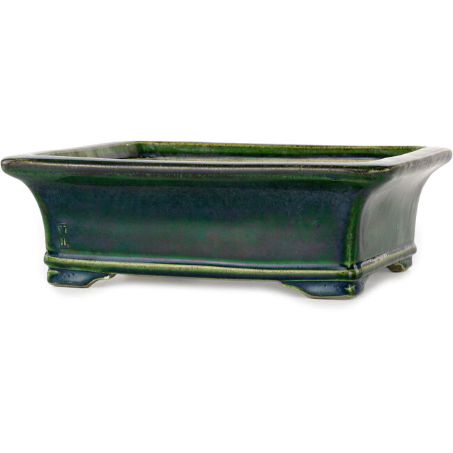 Rectangular green bonsai pot by Terahata Satomi Mazan - 278 x 245 x 90 mm