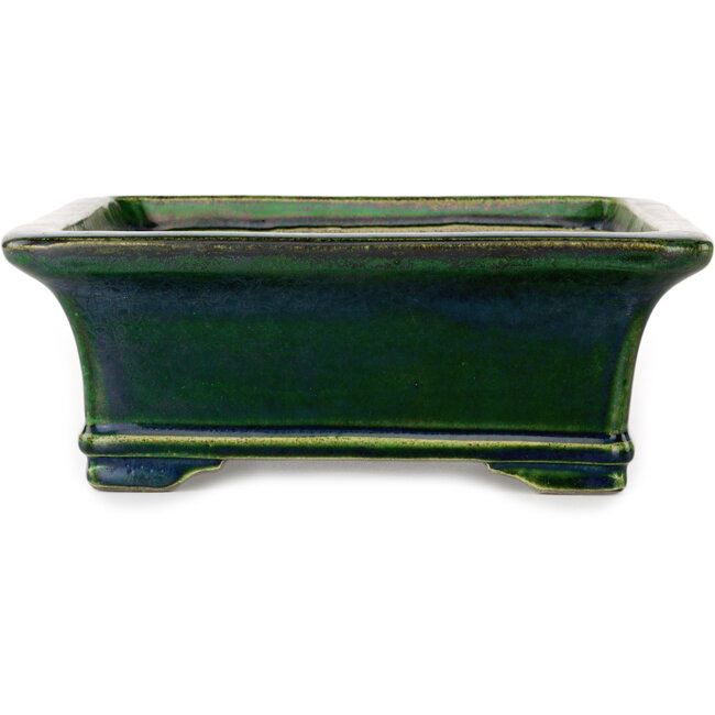 Rectangular green bonsai pot by Terahata Satomi Mazan - 278 x 245 x 90 mm