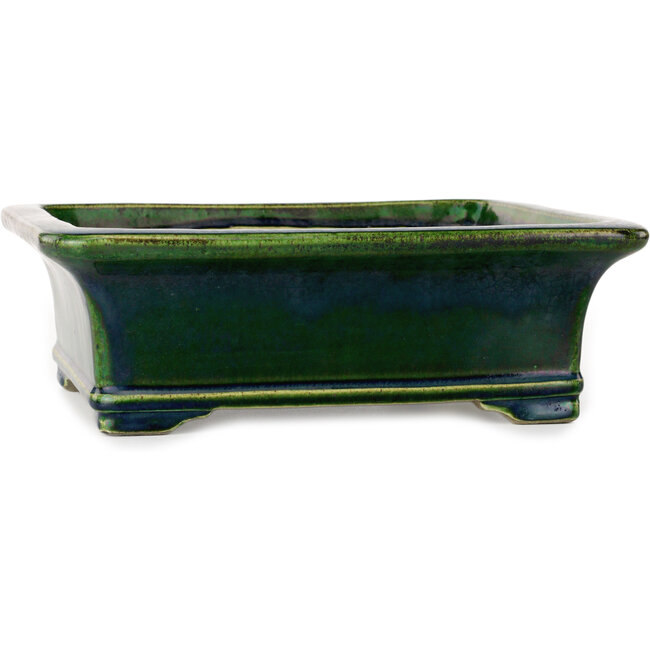 Rectangular green bonsai pot by Terahata Satomi Mazan - 278 x 245 x 90 mm