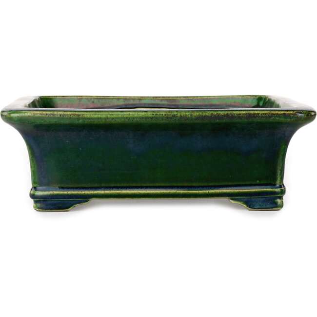 Rectangular green bonsai pot by Terahata Satomi Mazan - 278 x 245 x 90 mm