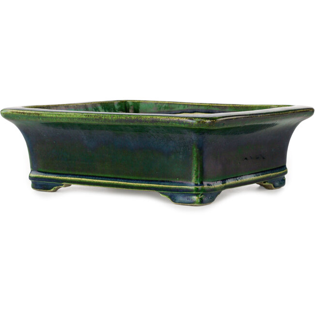 Rectangular green bonsai pot by Terahata Satomi Mazan - 278 x 245 x 90 mm