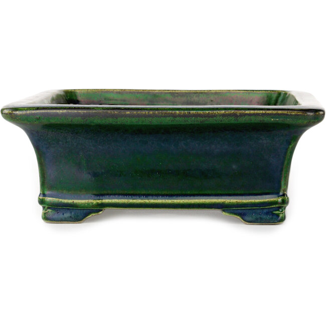 Rectangular green bonsai pot by Terahata Satomi Mazan - 278 x 245 x 90 mm