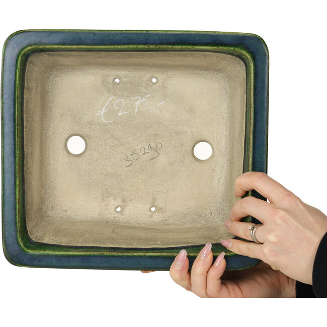 Rectangular green bonsai pot by Terahata Satomi Mazan - 278 x 245 x 90 mm