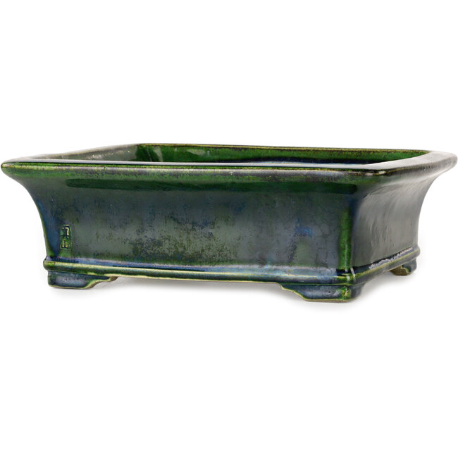 Rectangular green bonsai pot by Terahata Satomi Mazan - 278 x 245 x 90 mm