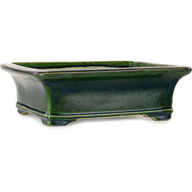 Rectangular green bonsai pot by Terahata Satomi Mazan - 278 x 245 x 90 mm