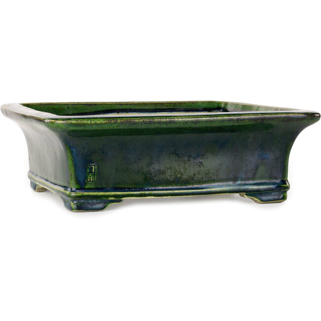 Rectangular green bonsai pot by Terahata Satomi Mazan - 278 x 245 x 90 mm
