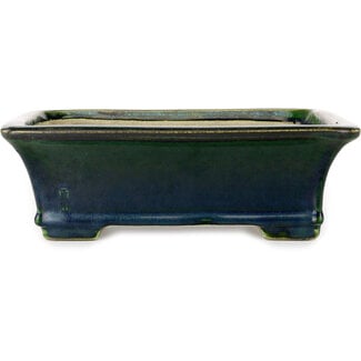  Satomi Mazan, Mazan Terahata 250 mm rectangular green bonsai pot by Terahata Satomi Mazan, Tokoname, Japan