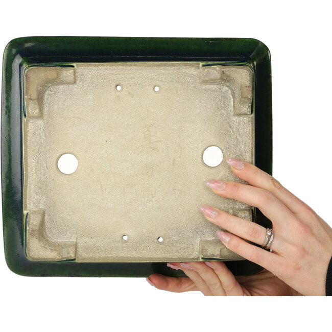 Rectangular green bonsai pot by Terahata Satomi Mazan - 278 x 245 x 90 mm