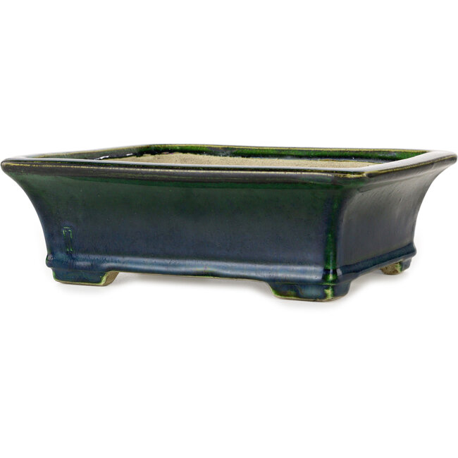 Rectangular green bonsai pot by Terahata Satomi Mazan - 250 x 215 x 82 mm