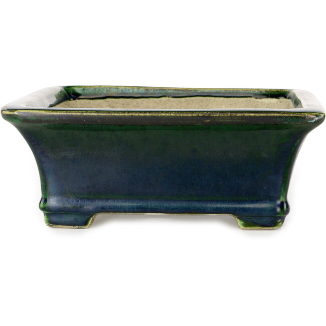 Rectangular green bonsai pot by Terahata Satomi Mazan - 250 x 215 x 82 mm