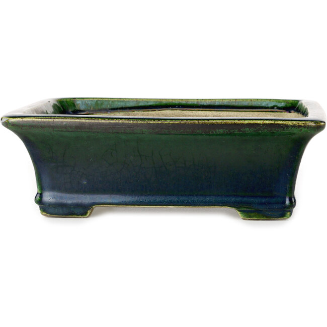 Rectangular green bonsai pot by Terahata Satomi Mazan - 250 x 215 x 82 mm