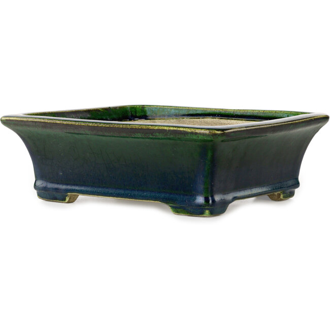 Rectangular green bonsai pot by Terahata Satomi Mazan - 250 x 215 x 82 mm