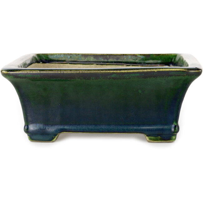 Rectangular green bonsai pot by Terahata Satomi Mazan - 250 x 215 x 82 mm