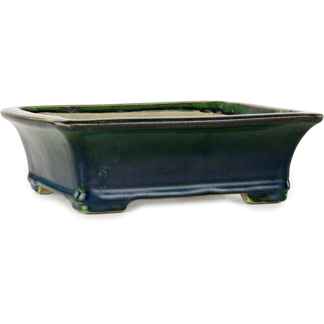 Rectangular green bonsai pot by Terahata Satomi Mazan - 250 x 215 x 82 mm