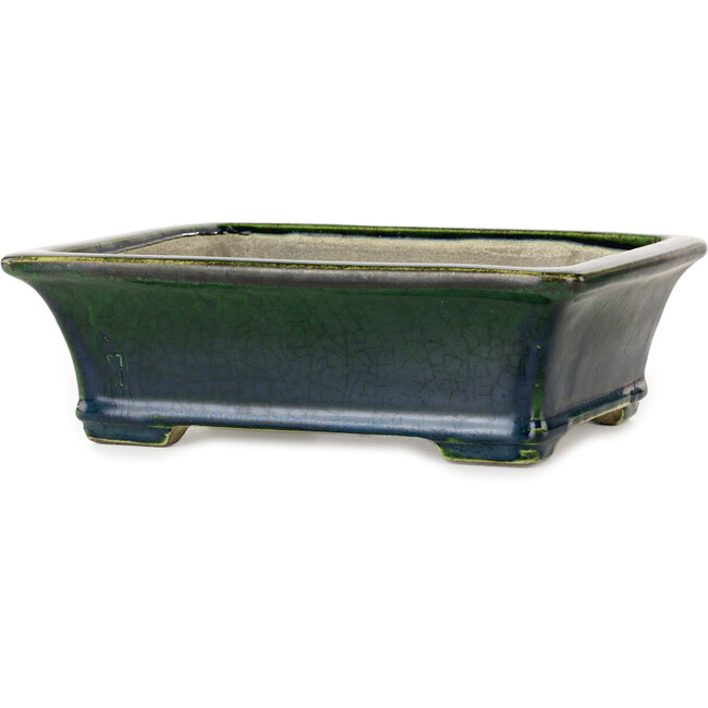 Rectangular green bonsai pot by Terahata Satomi Mazan - 250 x 215 x 82 mm