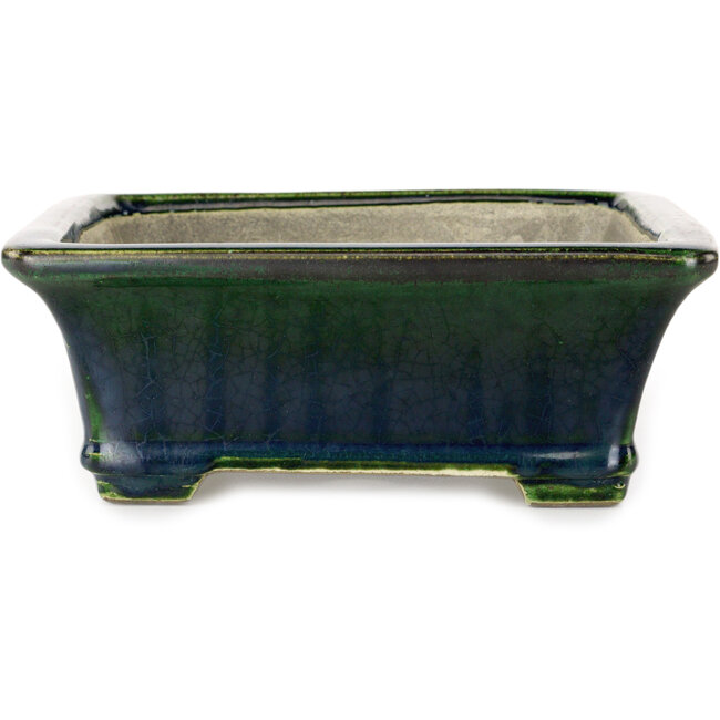 Rectangular green bonsai pot by Terahata Satomi Mazan - 250 x 215 x 82 mm