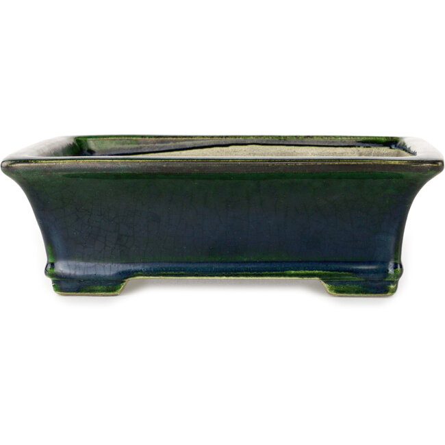 Rectangular green bonsai pot by Terahata Satomi Mazan - 250 x 215 x 82 mm