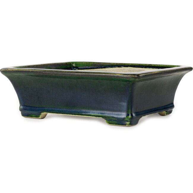 Rectangular green bonsai pot by Terahata Satomi Mazan - 250 x 215 x 82 mm