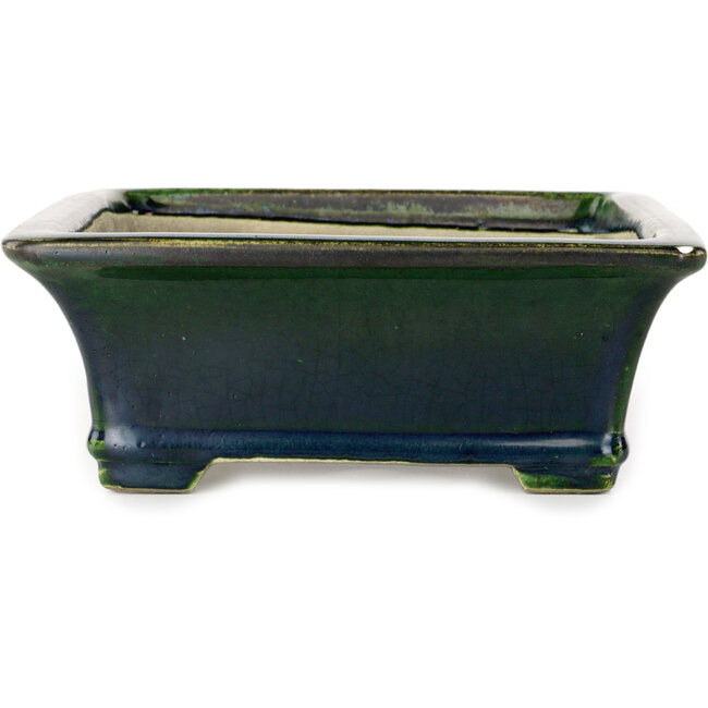 Rectangular green bonsai pot by Terahata Satomi Mazan - 250 x 215 x 82 mm