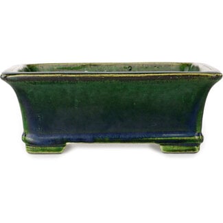  Satomi Mazan, Mazan Terahata 215 mm rectangular green bonsai pot by Terahata Satomi Mazan, Tokoname, Japan