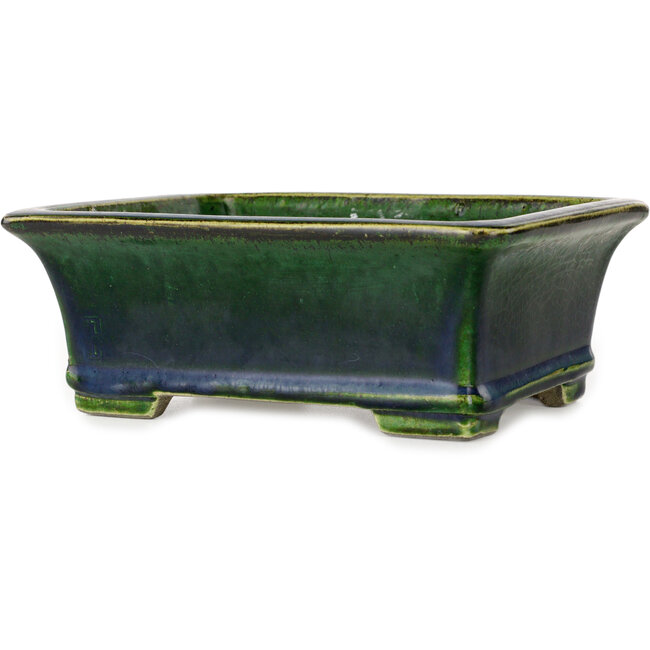 Rectangular green bonsai pot by Terahata Satomi Mazan - 215 x 180 x 83 mm