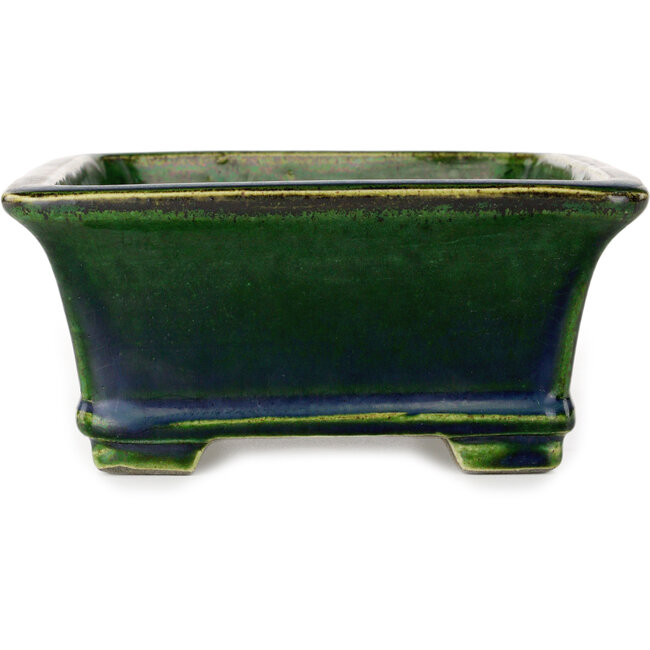 Rectangular green bonsai pot by Terahata Satomi Mazan - 215 x 180 x 83 mm