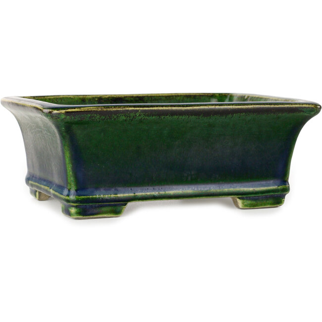 Rectangular green bonsai pot by Terahata Satomi Mazan - 215 x 180 x 83 mm