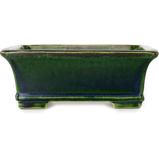 Rectangular green bonsai pot by Terahata Satomi Mazan - 215 x 180 x 83 mm