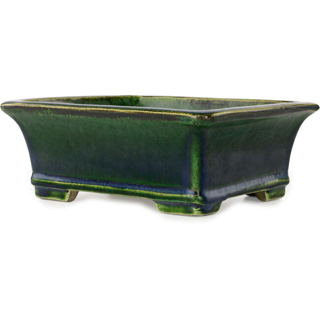 Rectangular green bonsai pot by Terahata Satomi Mazan - 215 x 180 x 83 mm