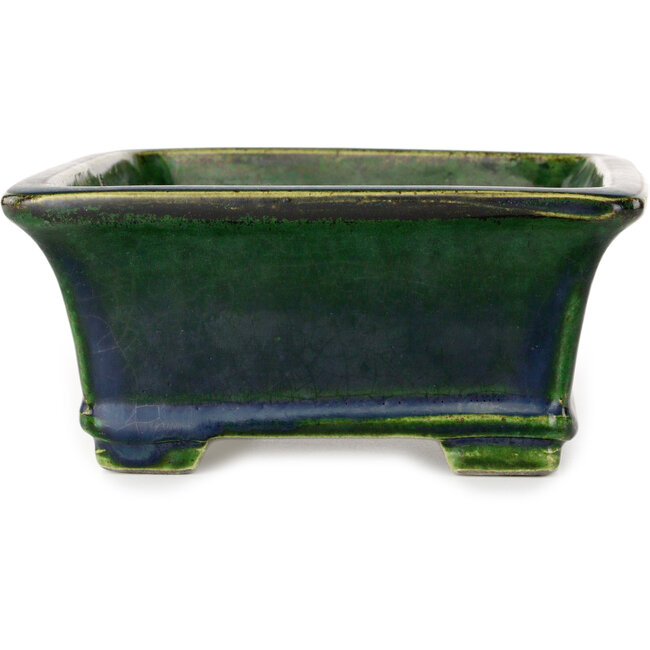 Rectangular green bonsai pot by Terahata Satomi Mazan - 215 x 180 x 83 mm