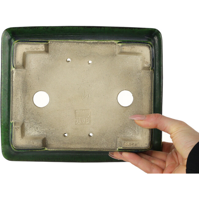 Rectangular green bonsai pot by Terahata Satomi Mazan - 215 x 180 x 83 mm
