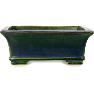  Satomi Mazan, Mazan Terahata Vaso bonsai verde rettangolare da 215 mm di Terahata Satomi Mazan, Tokoname, Giappone