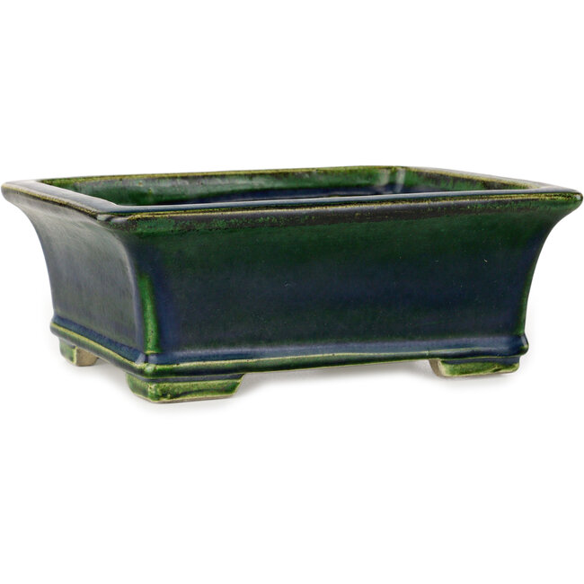 Rectangular green bonsai pot by Terahata Satomi Mazan - 215 x 180 x 83 mm