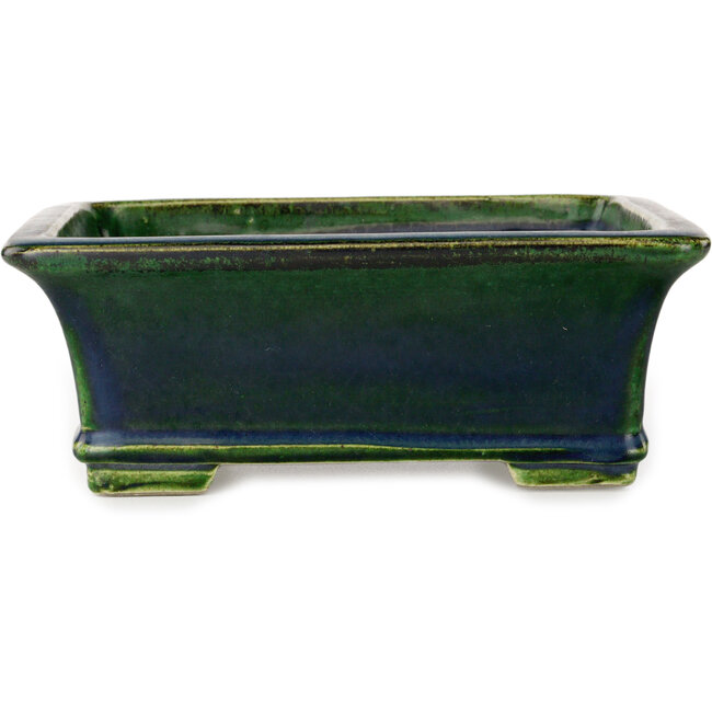 Rectangular green bonsai pot by Terahata Satomi Mazan - 215 x 180 x 83 mm