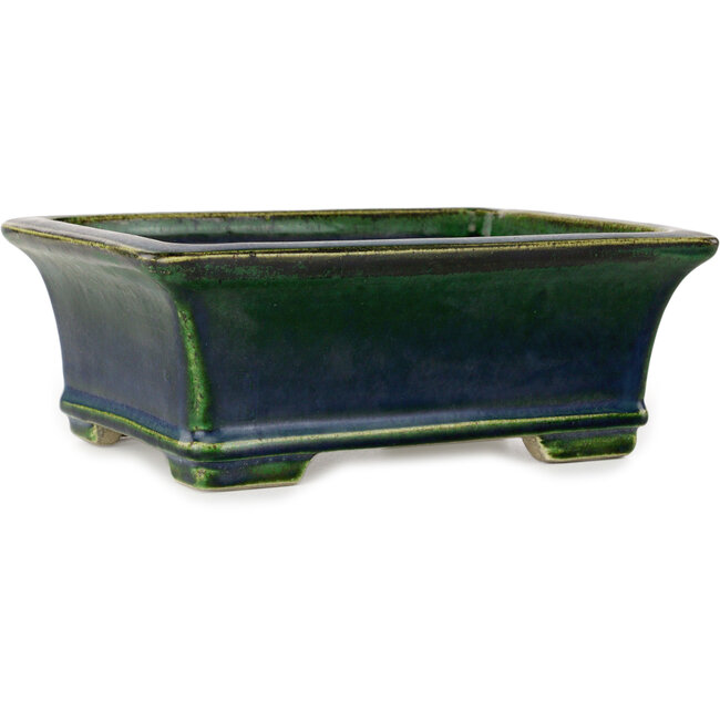 Rectangular green bonsai pot by Terahata Satomi Mazan - 215 x 180 x 83 mm