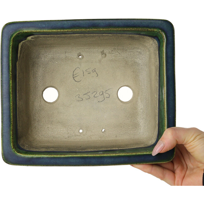 Pot à bonsaï rectangulaire vert par Terahata Satomi Mazan - 215 x 180 x 83 mm