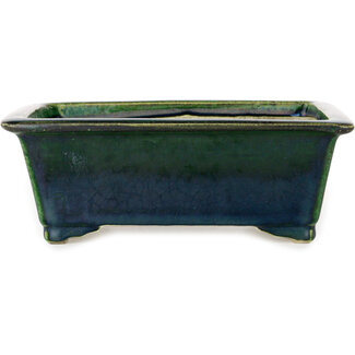  Satomi Mazan, Mazan Terahata 197 mm rectangular green bonsai pot by Terahata Satomi Mazan, Tokoname, Japan