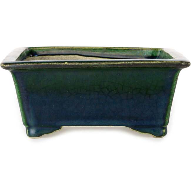 Rectangular green bonsai pot by Terahata Satomi Mazan - 197 x 168 x 70 mm