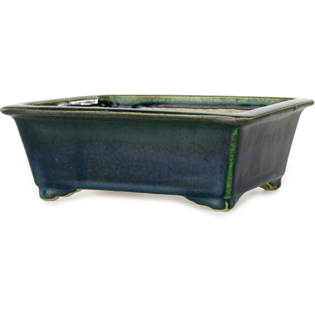 Rectangular green bonsai pot by Terahata Satomi Mazan - 197 x 168 x 70 mm