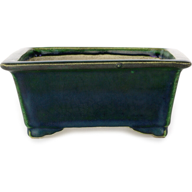 Rectangular green bonsai pot by Terahata Satomi Mazan - 197 x 168 x 70 mm