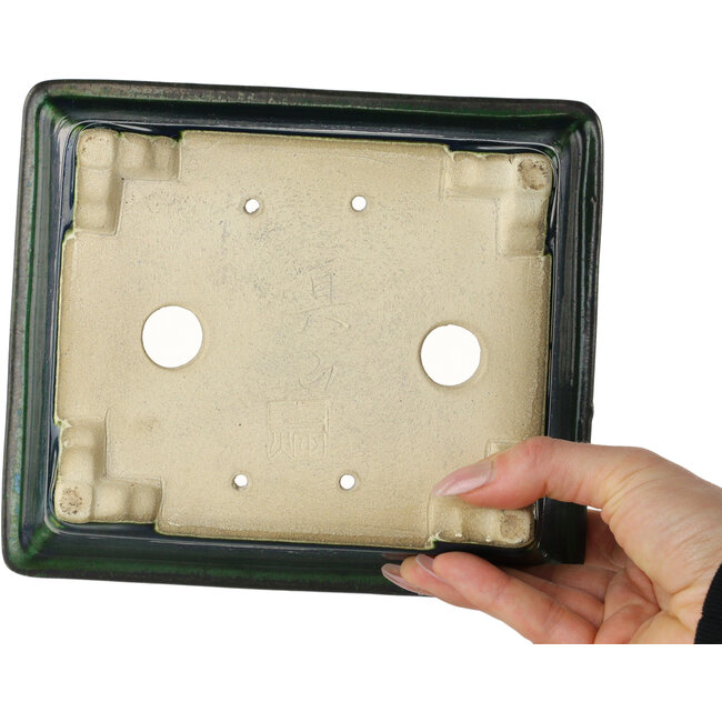 Rectangular green bonsai pot by Terahata Satomi Mazan - 197 x 168 x 70 mm