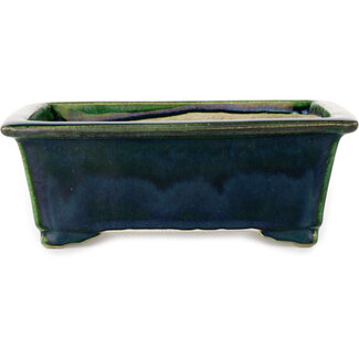  Satomi Mazan, Mazan Terahata 197 mm rectangular green bonsai pot by Terahata Satomi Mazan, Tokoname, Japan