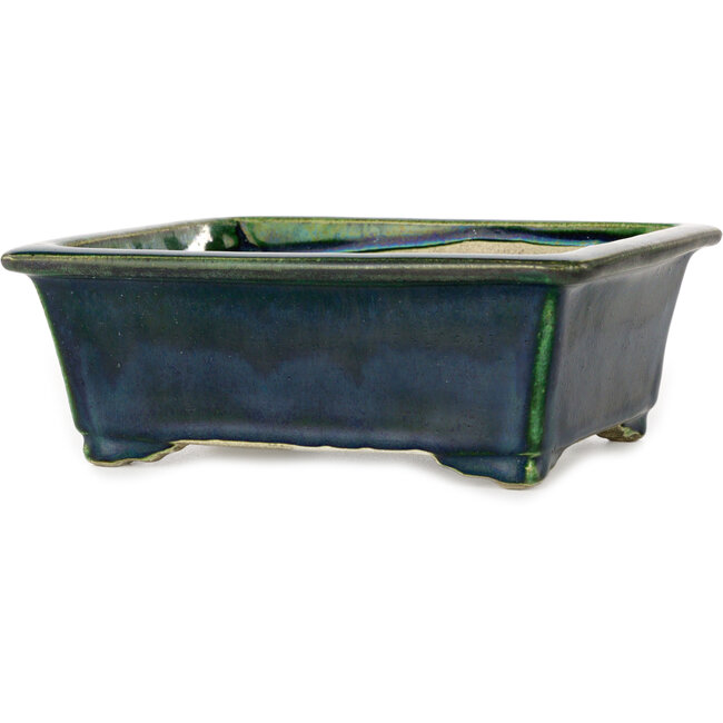 Rectangular green bonsai pot by Terahata Satomi Mazan - 197 x 168 x 70 mm