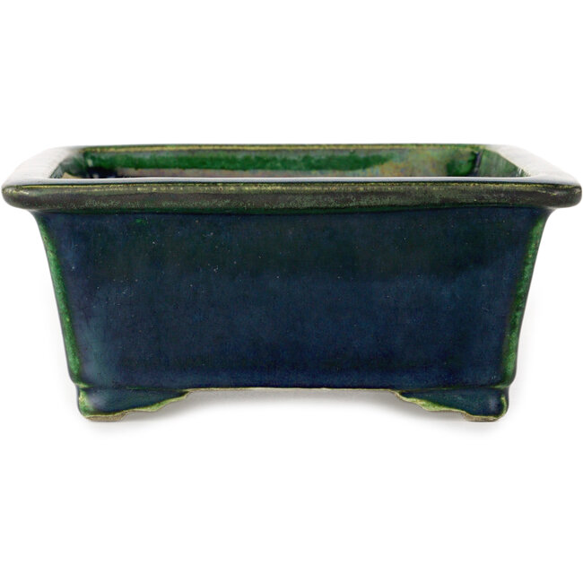 Rectangular green bonsai pot by Terahata Satomi Mazan - 197 x 168 x 70 mm