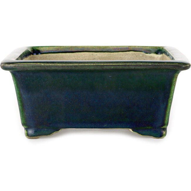 Rectangular green bonsai pot by Terahata Satomi Mazan - 197 x 168 x 70 mm