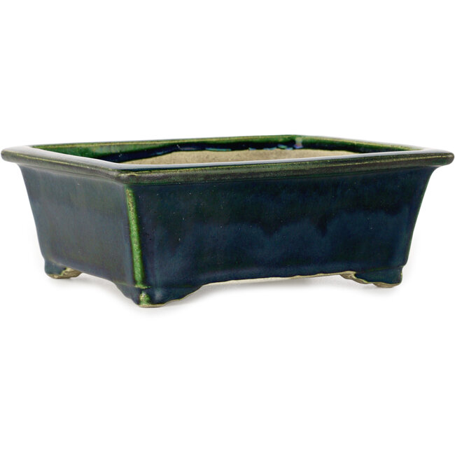 Rectangular green bonsai pot by Terahata Satomi Mazan - 197 x 168 x 70 mm
