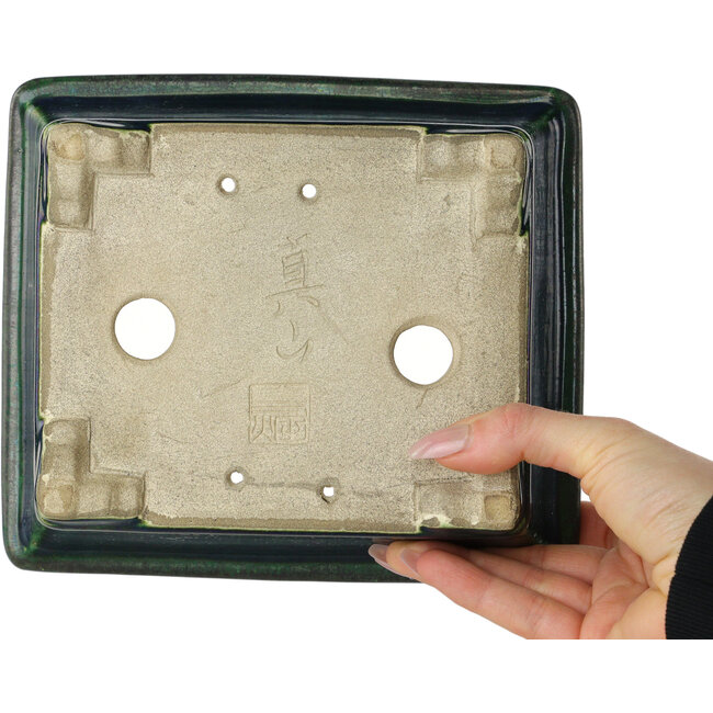 Rectangular green bonsai pot by Terahata Satomi Mazan - 197 x 168 x 70 mm