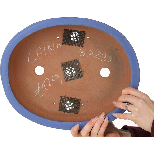 Oval blue bonsai pot - 355 x 290 x 85 mm