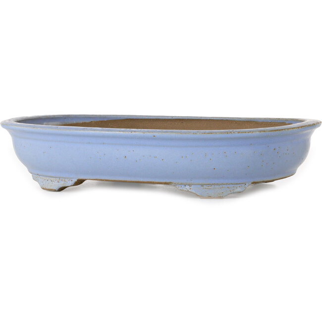 Oval light blue bonsai pot by Shuhou - 330 x 256 x 67 mm